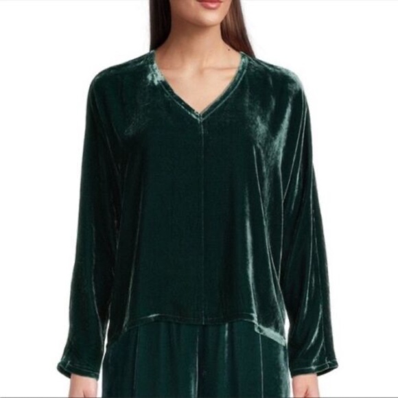 NWT Eileen Fisher Women's Dolman Sleeve Sweater Burgundy Silk Blend V-Neck - Picture 10 of 11